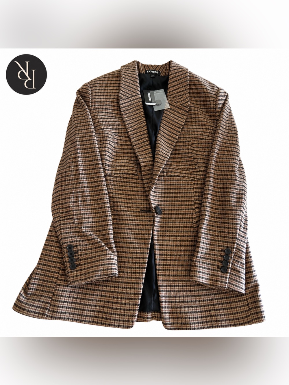 Express NWT Brown Plaid Check Tailored Blazer Jacket